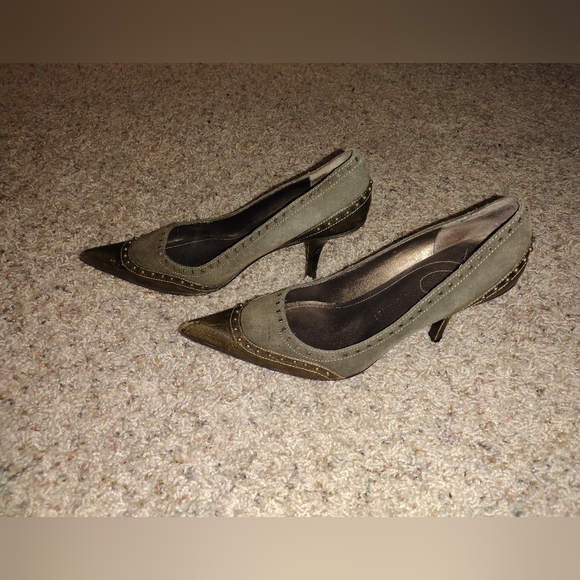 Nine West Suede/Leather Heel Dark Green Sz 7.5M - Picture 7 of 8